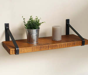 Distressed Wood <b>Wall</b> Shelf with Metal Brackets - Industrial Style | Aqdus Saleem - Product Image 2