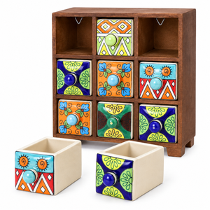 Boîte à bijoux en bois bleue artisanale, armoire de rangement à 9 tiroirs, organisateur décoratif moderne pour la cuisine et la maison, vente en gros - Product Image 3