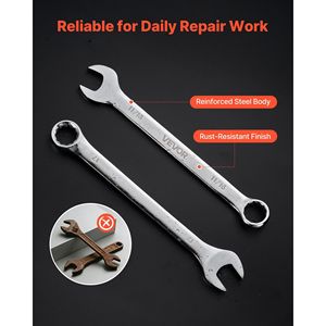 Set di chiavi combinate metriche SAE da 44 pezzi, a 12 punte, con estremità a bussola angolata a 15 gradi e apertura a rotella - Product Image 5