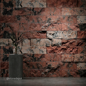 Revestimiento de Piedra de Mármol Rojo Mega de Calidad Premium para Exportación, con Superficie Desgastada, para Paredes de Villas y Hoteles, Diseño Moderno - Product Image 1
