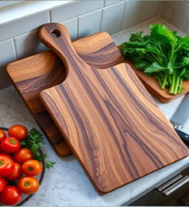 Tabla de cortar de madera rústica con borde natural y nudos, disponible a precios de mayorista para decoración de cocina artesanal. - Product Image 3
