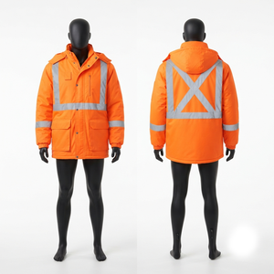 Veste de travail à capuche imperméable anti-UV en toile 300 GSM, orange, avec panneau réfléchissant, logo personnalisé, vêtements de sécurité - Product Image 1
