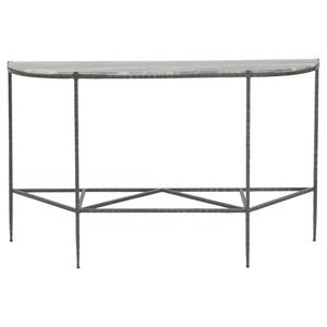 Console Moderne Demi-Lune Convertible avec Plateau en Métal Gris et Cadre en Fer Texturé – Meuble d'Entrée pour Hôtel - Product Image 1