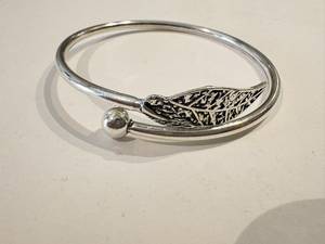 Bracelet jonc flexible tendance en argent sterling 925, motif végétal, poids 16g, pureté 92,5%, pour femmes et jeunes filles, finition argent oxydé - Product Image 3