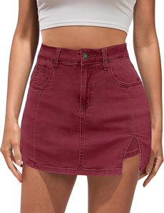 Mini-jupe en jean taille haute, couleur unie, avec poches, style moulant décontracté pour femme, idéale pour le printemps - Product Image 2