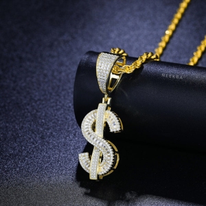 Colgante de Moissanita con Forma de Signo de Dólar - Colgante de Plata 925 con Moissanita, Colgante de Moissanita con Corte Baguette, Joyería de Lujo Estilo Hip Hop - Product Image 3
