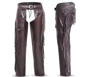 Chaps en cuir véritable pour homme, style western, avec boucle de fermeture et franges, pour l'équitation, le motocyclisme et le style cowboy. - Product Image 5