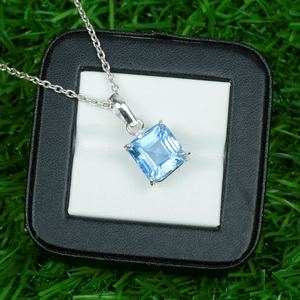 Pendentif carré en aquamarine, pendentif en argent sterling 925, bijoux pierre de naissance de mars, pierre précieuse bleue naturelle, cadeau pour femme - Product Image 3