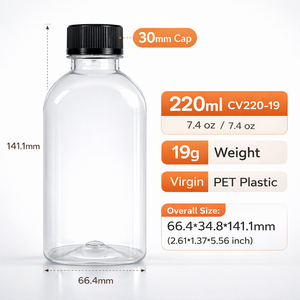 ขวด PET สี่เหลี่ยมแบบกำหนดเอง 220 มล. 19 กรัม สำหรับบรรจุภัณฑ์เครื่องดื่ม กาแฟ น้ำผลไม้ คอขวด 30 มม. - Product Image 6