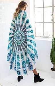 Tapisserie murale ronde Ombre Hippie Mandala Bohème Indienne, Nappe 70 pouces 178cm Bleu sur Blanc - Product Image 3