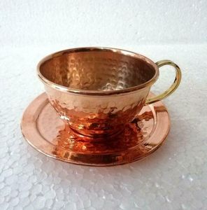 Elegant Hammered Copper Tea Cup Saucer <b>Set</b> Golden Handmade Coffee <b>Mug</b> for Luxury Cafe and Hotel Home Restaurant Serving - Product Image 1