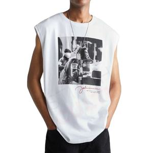 Débardeur surdimensionné en coton blanc personnalisé de haute qualité imprimé en DTG, streetwear pour hommes - Product Image 1