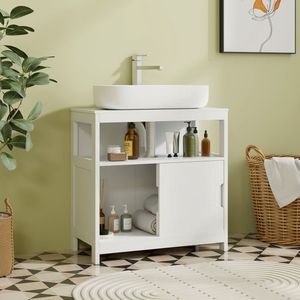 Mobiletto da bagno a 2 ante con lavabo a incasso a forma di U e ripiani - Product Image 2