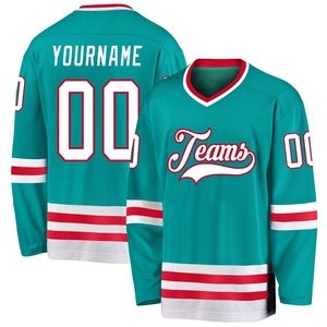 Maillot de hockey sur glace Aqua Blanc-Rouge personnalisé, 100 % polyester, séchage rapide, haute qualité, vente en gros, le plus vendu, directement de l'industrie - Product Image 1