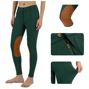 Women's Blue High Waist Riding Pants With Knee Patches Full Length Four-Way Stretch Spandex Nylon Breeches - Product Image 2