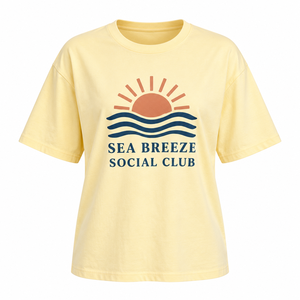 Sea Breeze Social Club <b>Women's</b> <b>Yellow</b> Cotton <b>T</b>-<b>Shirt</b> Crew Neck Short Sleeve Loose Fit Casual Summer Top - Product Image 2