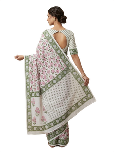 Cotton Mulmul Saree Floral Print Women's Indian <b>Dress</b> Block Printed Woven Summer Loungewear Beach Vacation - Product Image 2
