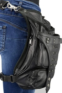 Real Leather Handmade Thigh Bag With Waist <b>Belt</b> and Metal Hook Decorate Stripe Biker Bag for <b>Money</b> LLB-0002 - Product Image 5