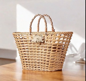 Sac fourre-tout pliable en rotin naturel tressé, grande capacité, ouverture supérieure, sac à main décontracté pour femme, usage quotidien, design ajouré, deux compartiments - Product Image 5