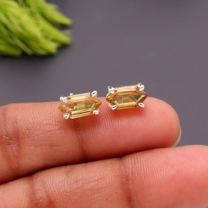 Boucles d'oreilles hexagonales en quartz citrine naturel, argent sterling 925 plaqué or, bijoux minimalistes faits à la main, cadeau pour femmes - Product Image 3