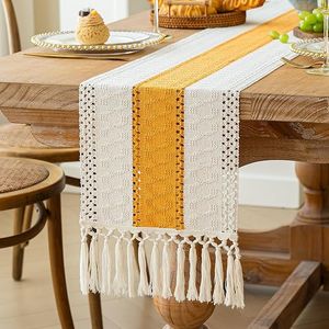 Runner da Tavolo in Macramè e Iuta Stile Boho, 72 Pollici, Giallo, Decorazione Rustica Autunnale per la Casa con Nappe, Stile Fattoria - Product Image 2