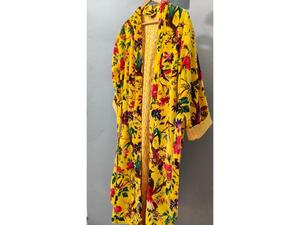 Robe kimono longue en velours tricoté imprimé jaune, épaisse, pour l'automne et l'hiver, veste de demoiselle d'honneur, peignoir pour femme - Product Image 4