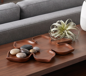 Assiette de service en bois artisanal haut de gamme, design feuille, en bois naturel, pour la maison, les mariages, les événements, les restaurants et les cadeaux - Product Image 2