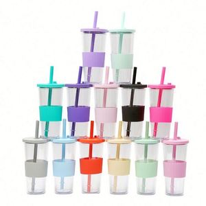 Gobelet à bulles en plastique PS à double paroi de 710 ml, grande ouverture, grande capacité, isolé, portable, avec paille - Product Image 5