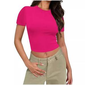 Crop top uni tendance pour l'été, tissu lisse, texture douce, léger, respirant, séchage rapide, confortable - Product Image 3