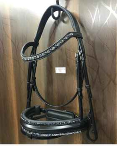Bridon d'équitation en cuir véritable de qualité supérieure, forme anatomique, rembourrage doux, frontale ornée de cristaux, pour dressage - Prix de gros - Product Image 2