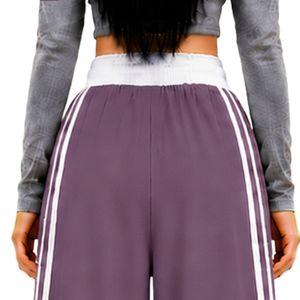 Pantalones Cargo Anchos de Mujer Color Morado Polvoriento Personalizados, de Cintura Alta con Cordón, Rayas Laterales, Ajuste Relajado, Estilo Urbano - Product Image 6