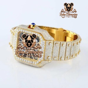 Montre en diamant moissanite la plus vendue pour hommes, montre-bracelet de luxe tendance avec boîtier en acier inoxydable durable et bracelet réglable - Product Image 5
