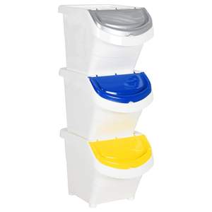 Poubelles empilables en PP blanc avec couvercles, ensemble de 3 pièces, 20,6 gallons chacune - Product Image 1