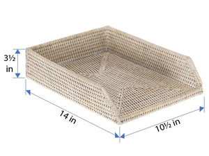 Handwoven Rattan Paper Tray Organizer 2 Tier Natural Wicker <b>Document</b> Tray Desk Organizer <b>File</b> Storage Tray Office Home Desktop - Product Image 3