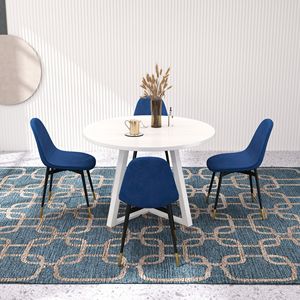 Set da Pranzo Rotondo Evatt in 5 Pezzi, Elegante Tavolo Blu con 4 Sedie per Sala da Pranzo - Product Image 3