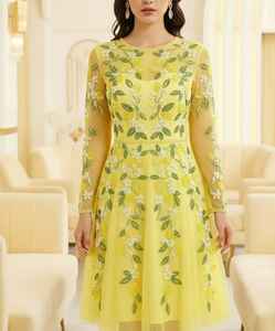 ชุดเดรสยาวผ้าทูลสีเหลืองหรูหรา ปักลายเลมอน แขนยาว ประดับลูกปัด แต่งลายดอกไม้ ผ้าตาข่าย เหมาะสำหรับงานเลี้ยงกลางคืนในฤดูร้อน หรืองานปาร์ตี้ในสวน - Product Image 3