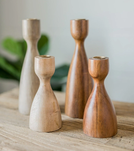Portavelas de madera a precio asequible, juego de 4 piezas, diseño de candelabros, portavelas de madera tipo pilar a precio económico. - Product Image 1