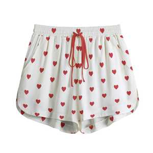 Shorts de Mujer con Estampado de Corazones Blancos, Cintura Media, Ajuste Holgado, Casuales, de Algodón, Transpirables y Tejidos - Product Image 1