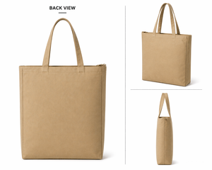 Khaki Canvas <b>Tote</b> Bag 17x15x5 Zipper Closure Reusable Shopping Bag Long Handle Minimalist Style All Seasons - Product Image 3