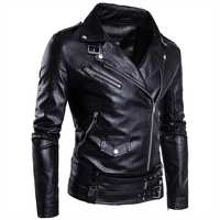 Veste de motard en similicuir PU noir pour homme, coupe ajustée, fermeture éclair asymétrique, style punk rock streetwear, ceinturée, tailles M-5XL