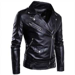 Premium Men's Black PU Faux Leather Motorcycle Biker <b>Jacket</b> Slim Fit Asymmetrical Zipper <b>Punk</b> Rock Streetwear Belted Coat M-5XL - Product Image 2
