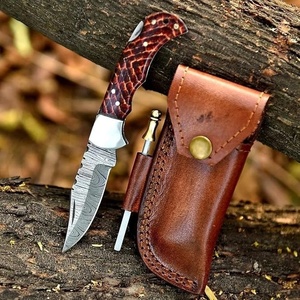 Custom Handmade Damascus Straight Folding Pocket Knife Heavy Duty OEM OBM Leather Sheath Outdoor Utility EDC TARJ ENTERPRISES - Product Image 5