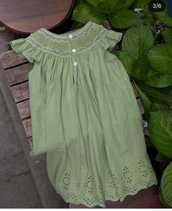 Venta al por Mayor de Rompers para Niñas con Bordado a Mano, Algodón Tejido, Verde Vintage, Cuello Peter Pan, Manga Corta, Bordado a Mano - Product Image 1