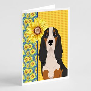 ชุดการ์ดอวยพร Tricolor Basset Hound ลายดอกทานตะวันสำหรับฤดูร้อนการ์ด A7แปลกๆ8ใบขนาด5x7โน๊ตการ์ดเปล่าพร้อมซอง - Product Image 1