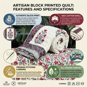 Handcrafted Cotton <b>Block</b> <b>Printed</b> Bed Quilts Washable All-Season Vintage Design OEM Custom Wholesale Manufacturer Global Export - Product Image 6