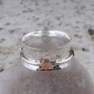 925 <strong>Sterling</strong> <strong>Silver</strong> Spinner <strong>Ring</strong> Vintage Hammered Fidget <strong>Ring</strong> Rotating <strong>Anxiety</strong> Stress Relief <strong>Ring</strong> with Copper Accent Wholesale - Product Image 2