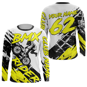 เสื้อเจอร์ซีย์ BMX แบบส่วนตัวสำหรับผู้ใหญ่และเด็ก ชื่อและหมายเลขแบบกำหนดเอง ผ้าโพลีเอสเตอร์ผสมสแปนเด็กซ์ ระบายอากาศได้ดี ป้องกันรังสียูวี แขนยาว - Product Image 4