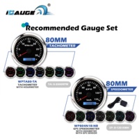 Nuevo IGauge WP804N1B-NB 80mm 12-24V Medidor de Presión de Aceite, Nivel de Combustible, Temperatura del Agua, Voltaje con Alarma, Retroiluminación LED de 7 Colores, Bisel de ABS y Lente Convexa
