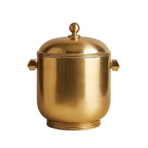 Trending 2026 Design Round Hammered Gold Metal Ice Bucket with Handles Handmade Glam Party Decor Beverage Cooler - Product Image 4