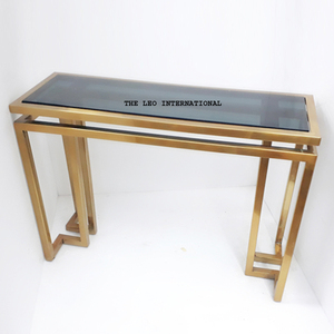 Minimalist Rectangular <b>Console</b> <b>Table</b> Crafted with <b>Gold</b> Finished Stainless Steel Metal Frame Glossy <b>Console</b> <b>Table</b> - Product Image 1